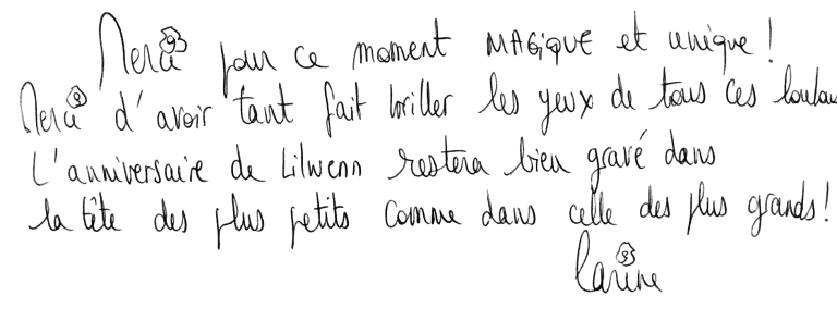 Témoignage manuscrit de Carine