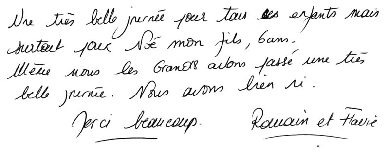 Témoignage manuscrit de Romain et Fannie